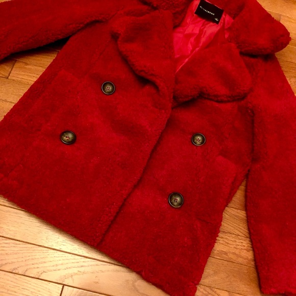 New Teddy shearling faux fur jacket coat in red size S - Picture 5 of 10
